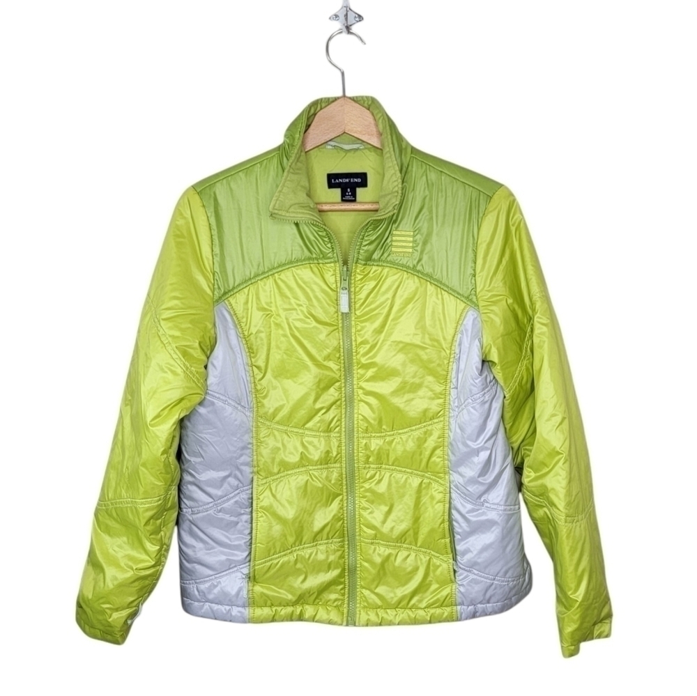Lands' End Lime Green Gray Colorblock Puffer Jacket Size Small 6-8